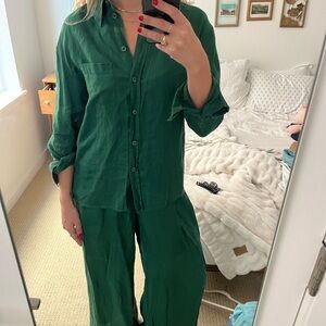 Zara Green Linen Two-Piece Set